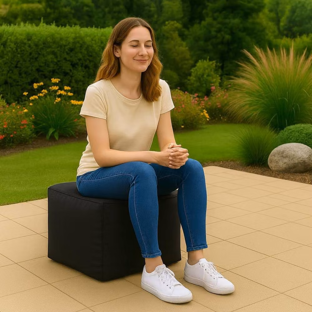 Homes-Linen Waterproof Bean Bag Footstool Cube in Black, W/D/H: 40 x 40 x 40 cm – 3