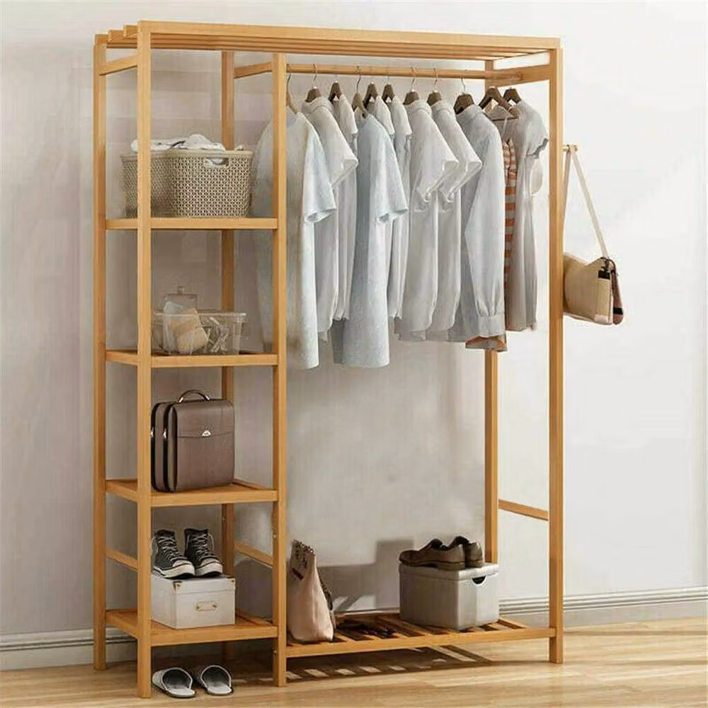 FLAVORA 6 Tier Bamboo Garment Rack Storage Wardrobe in Natural Brown – 4