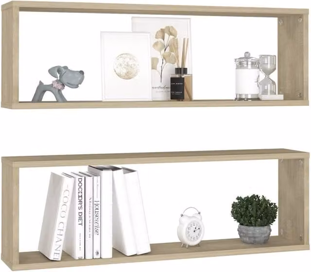 Berkfield Home Wall Cube Shelf, 2 Piece Set, Sonoma Oak, Light Tan, W: 80 cm, D: 15 cm, H: 26.5 cm