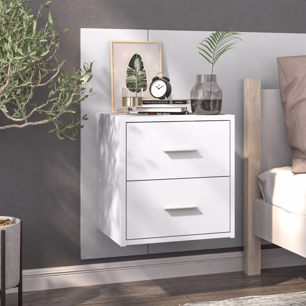 Berkfield Home Spacious Wall-mounted Bedside Cabinet in High Gloss White, W/D/H: 48.5 x 32.5 x 80.0 cm – 2
