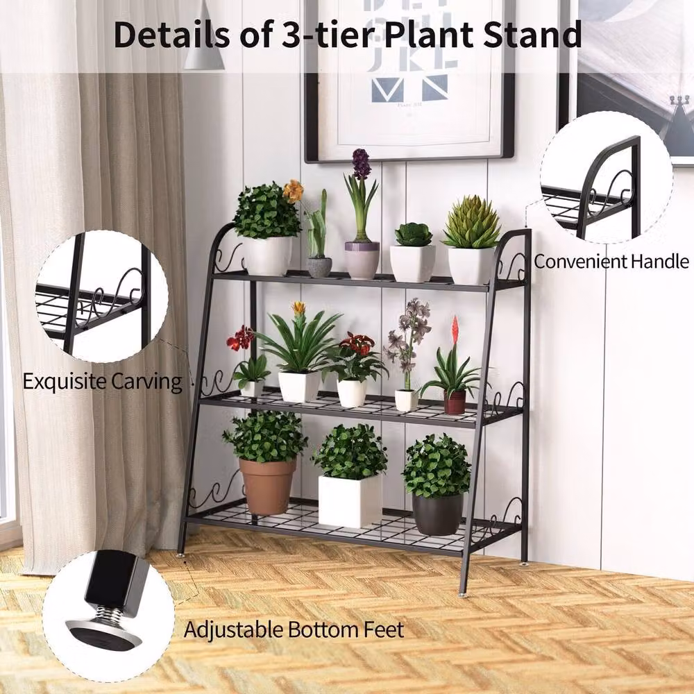 Costway 3-Tier Metal Plant Stand Shelf, Black Multifunctional Flower Rack and Pot Holder – 4