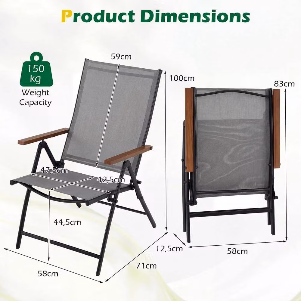 Kelvenix Set of 4 Modern Folding Outdoor Dining Chairs with Armrests in Grey – 2