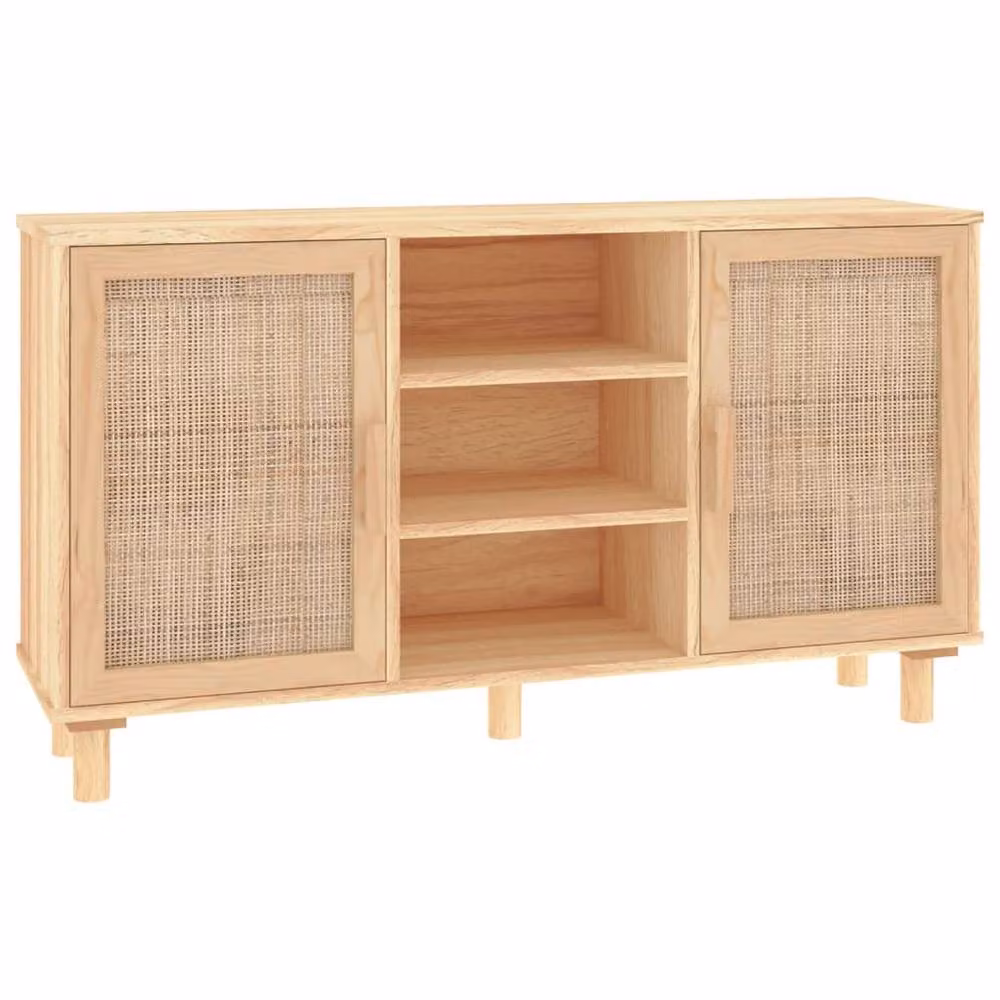 Berkfield Home Brown Solid Wood Pine and Natural Rattan Sideboard, W: 105 cm, D: 30 cm, H: 60 cm – 2