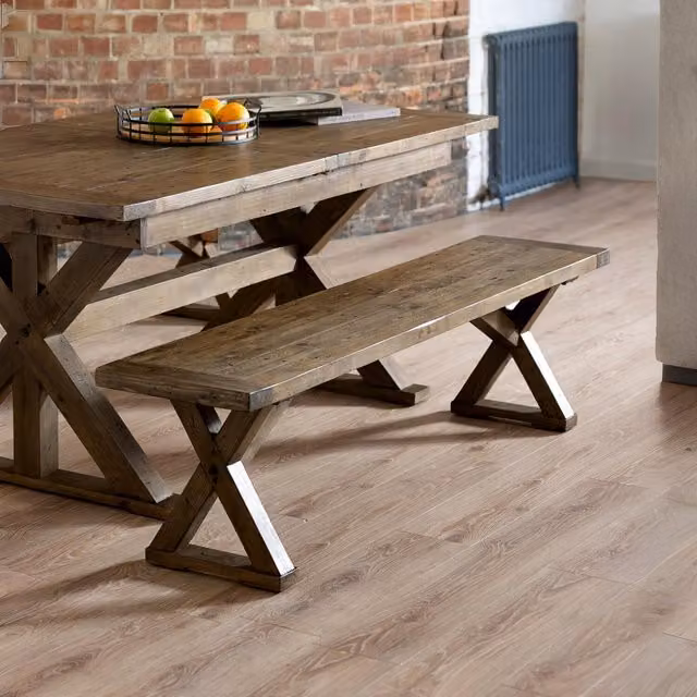 Julian Bowen Chatsworth Rustic Wood Dining Bench in Cashew Beige and Brown