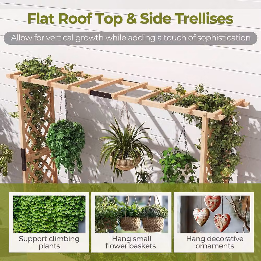 Costway Fir Wood Raised Garden Bed with Trellis in Sand/Brown, W/D/H: 182.0 x 41.0 x 174.0 cm – 8