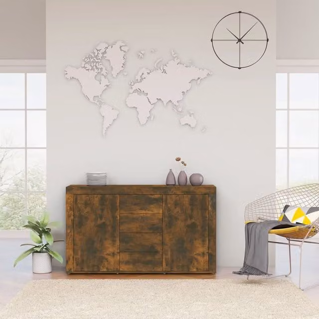 Berkfield Home Smoked Oak Sideboard in Brown, W/D/H: 120 x 36 x 69 cm