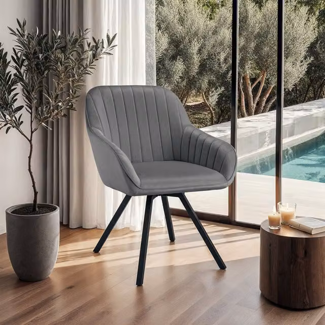 Tectake Modern Grey Velvet Fabric Swivel Armchair with 360 Degree Rotation