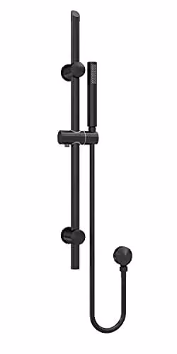 nuie STY442 Modern Round Bathroom Shower Slide Rail Kit with Outlet Elbow, Flex Hose and Single Function Handset, Matt Black