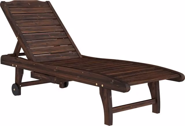 Outsunny Outdoor Wooden Sun Lounger with Built-In Side Tray and Castors, Brown