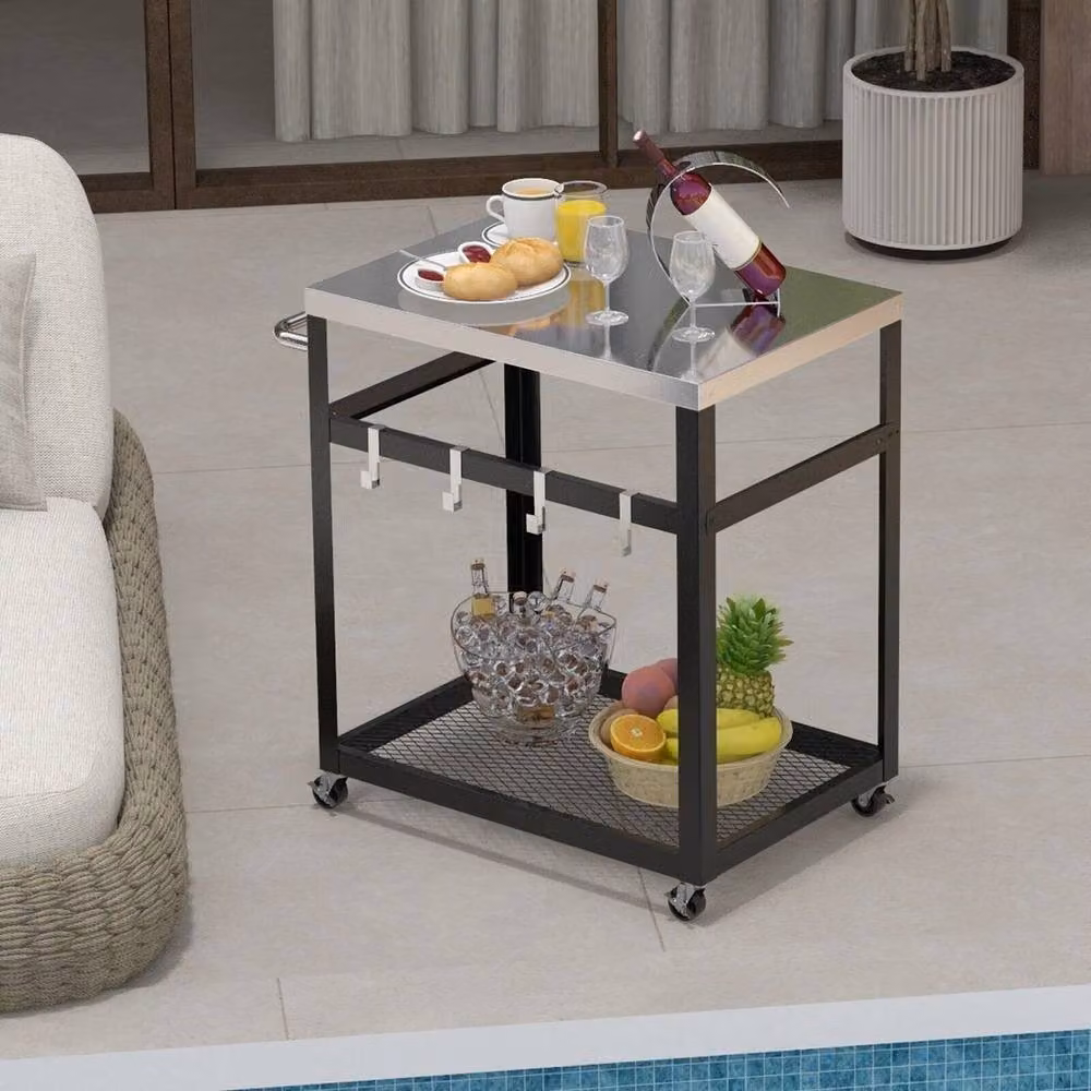VOGREX 2-Tier Stainless Steel Grill Cart in Silver – 6