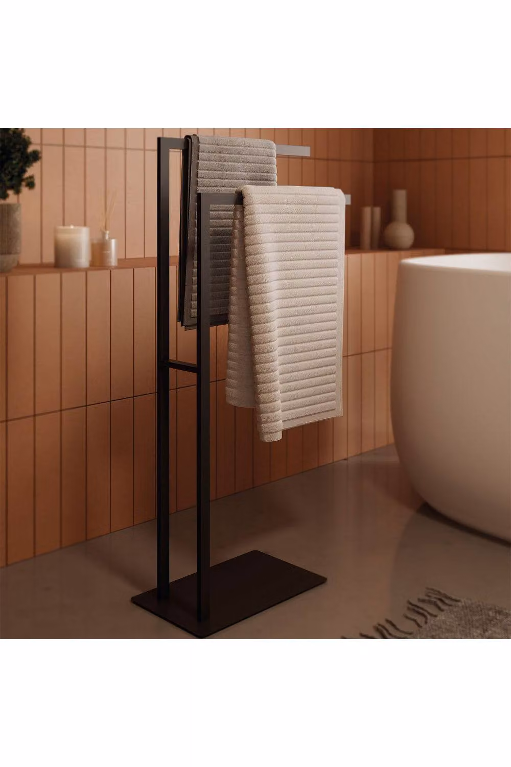 Cosmic Essentials Collection Freestanding 2-Rail Towel Stand in Matt Jet Black – 3