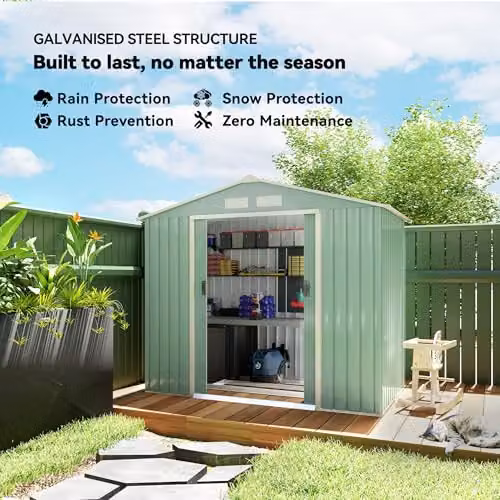 Outsunny Galvanised Steel Pent Garden Shed with Lockable Double Doors and Side Vent, Light Green, W: 210 cm, D: 120 cm, H: 185 cm – 2