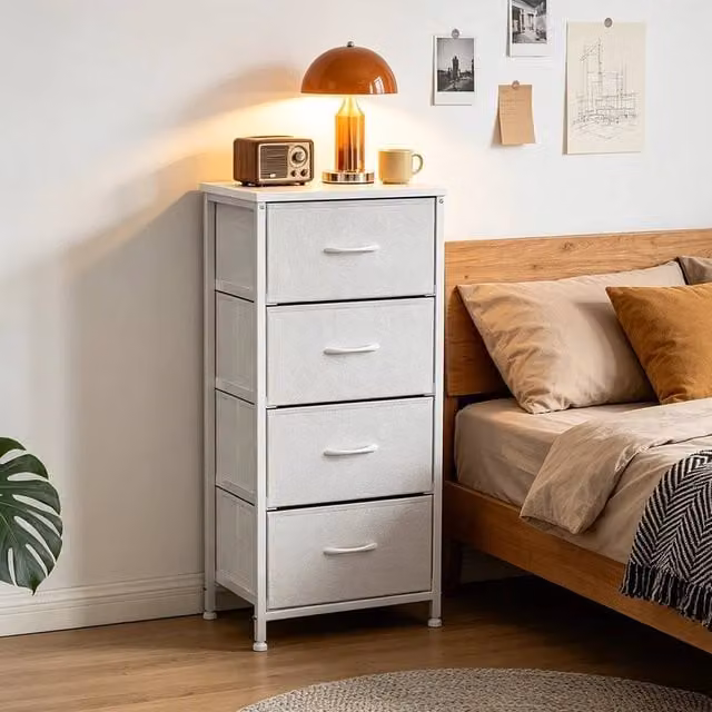 KORVIXA White 4 Drawer Fabric Chest of Drawers Organizer Unit W/D/H: 100 x 100 x 100 cm – 1