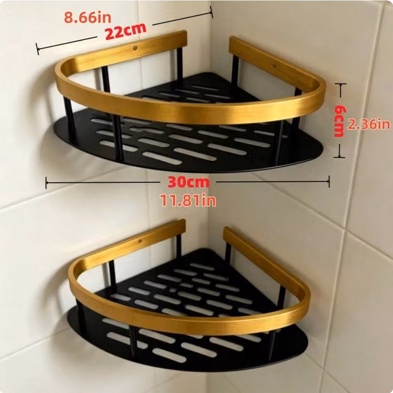 Nordara 4-Piece Aluminium Bathroom Corner Shower Caddy Mount in Black