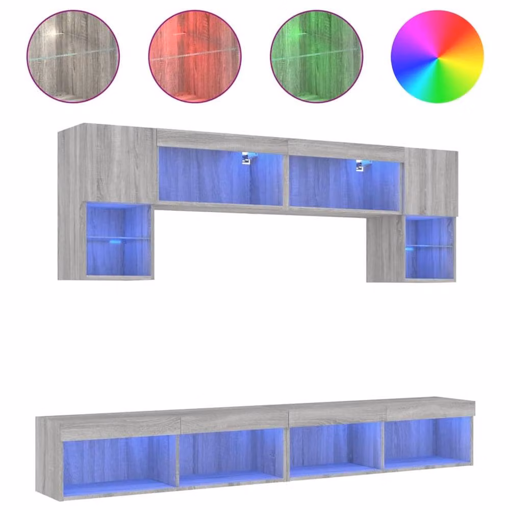 Berkfield Home 6 Piece Modern TV Wall Unit Set with Integrated LED Lighting in Grey Sonoma Matt Finish – 2