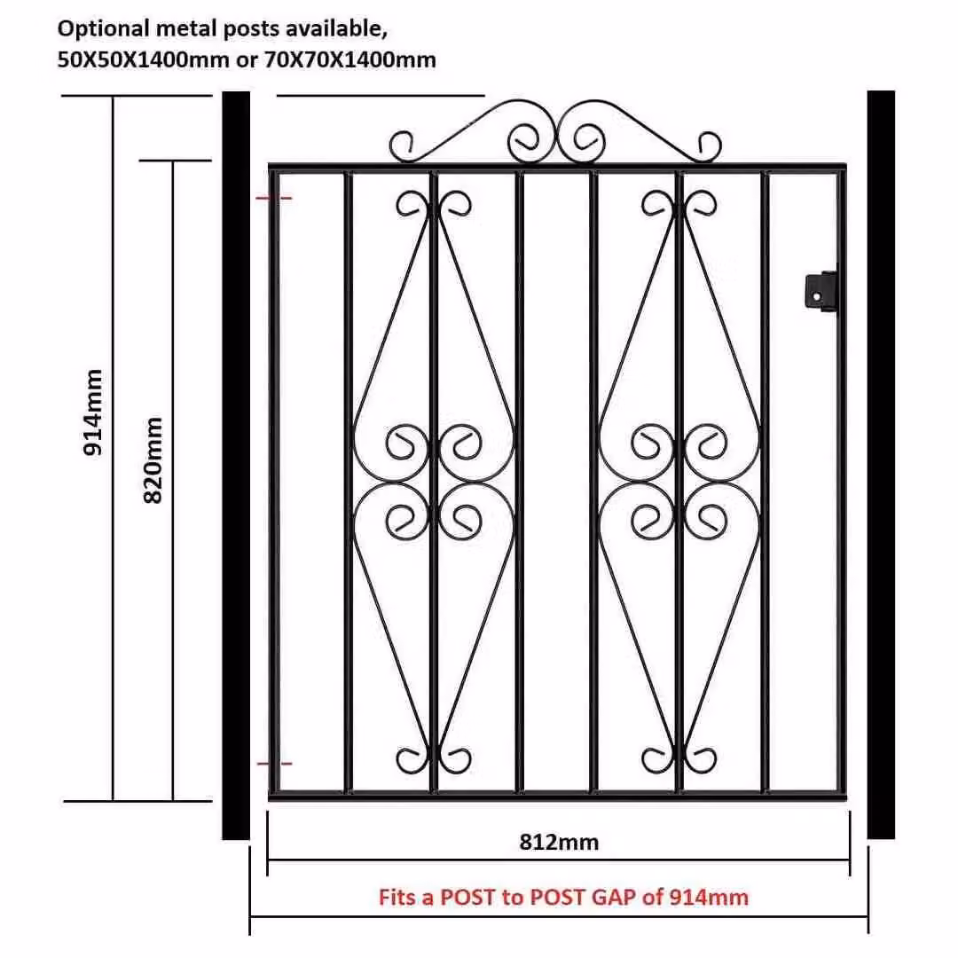 Burbage Iron Craft Stirling Scroll Low Flat Top Single Swing Gate in Black, H 91.4 cm x W 91.4 cm – 2