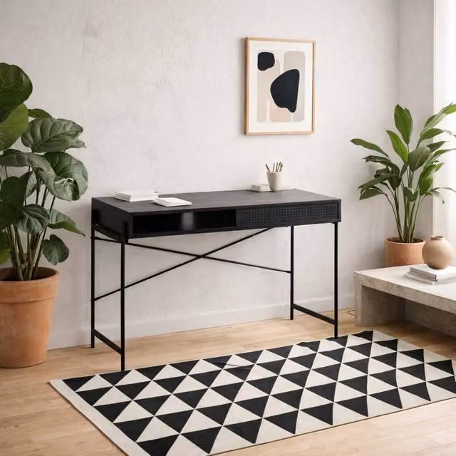 Wyld Haus Cambridge Black Modern Computer Desk with Sliding Mesh Door – 1