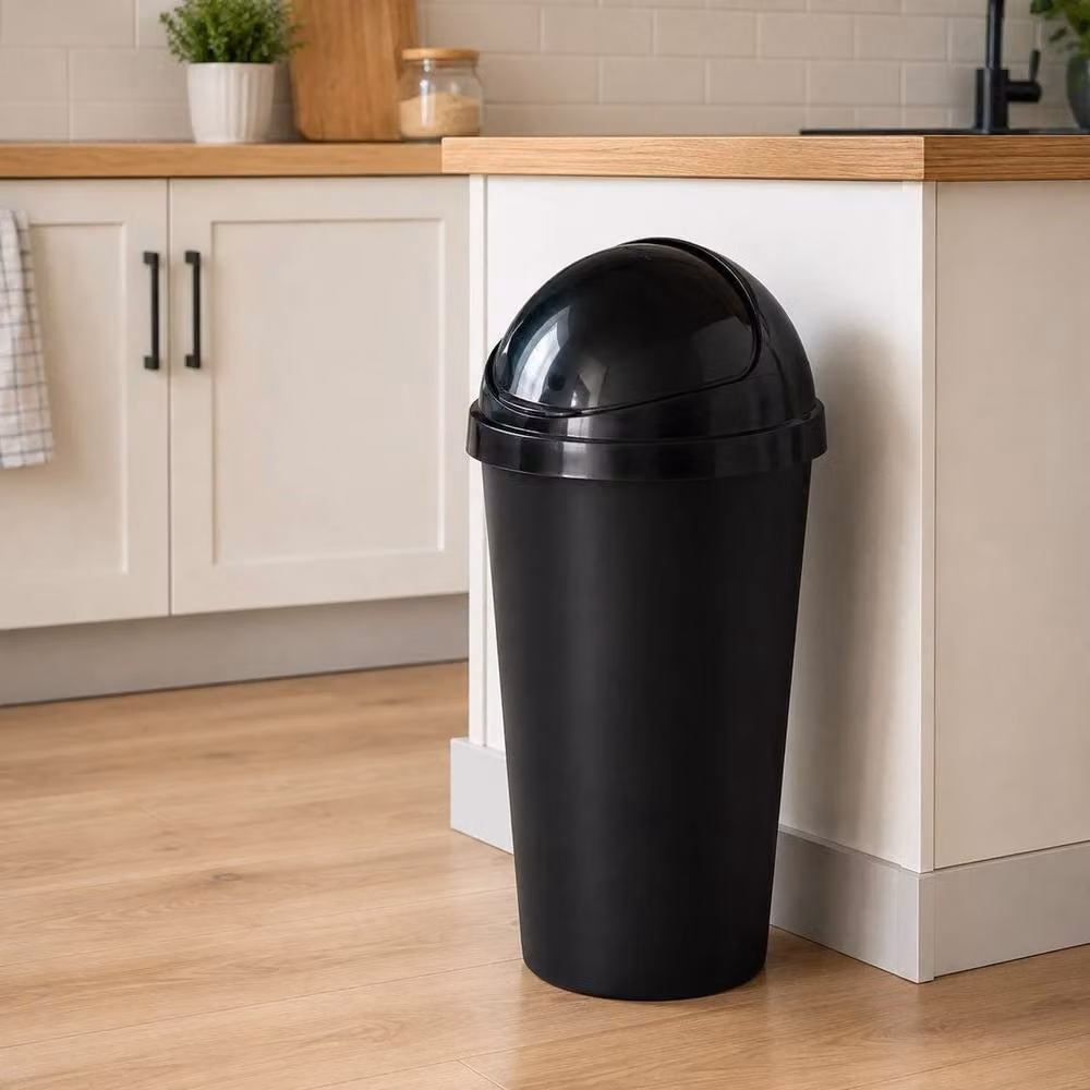 FLAVORA Heavy Duty 50L Black Plastic Swing Kitchen Bin – 3