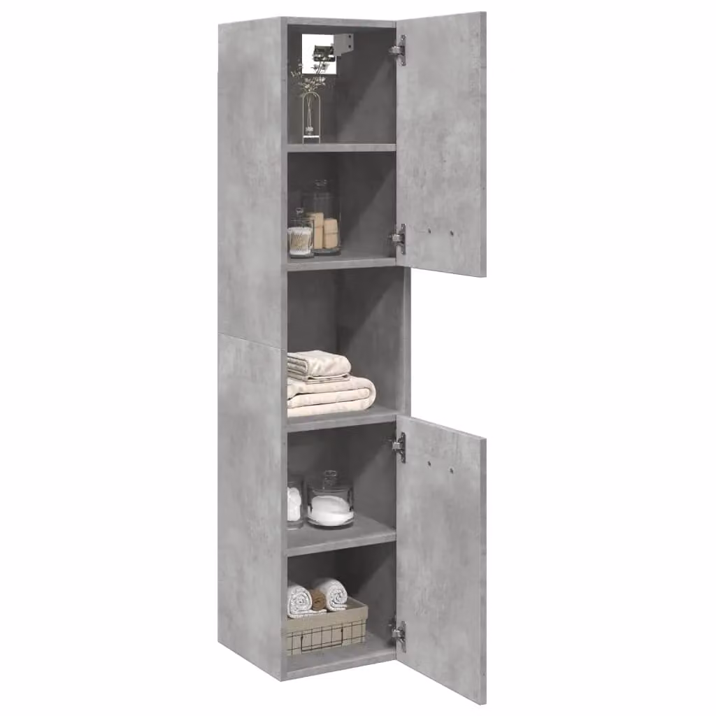 Berkfield Home Grey Concrete Effect Bathroom Hanging Cabinet with Hinged Doors and Internal Shelves, W/D/H: 30 x 30 x 130 cm – 2