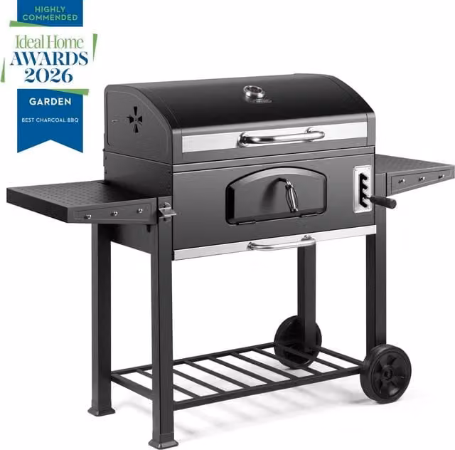 VonHaus Charcoal American BBQ XXL with Warming Rack and Thermometer, Black