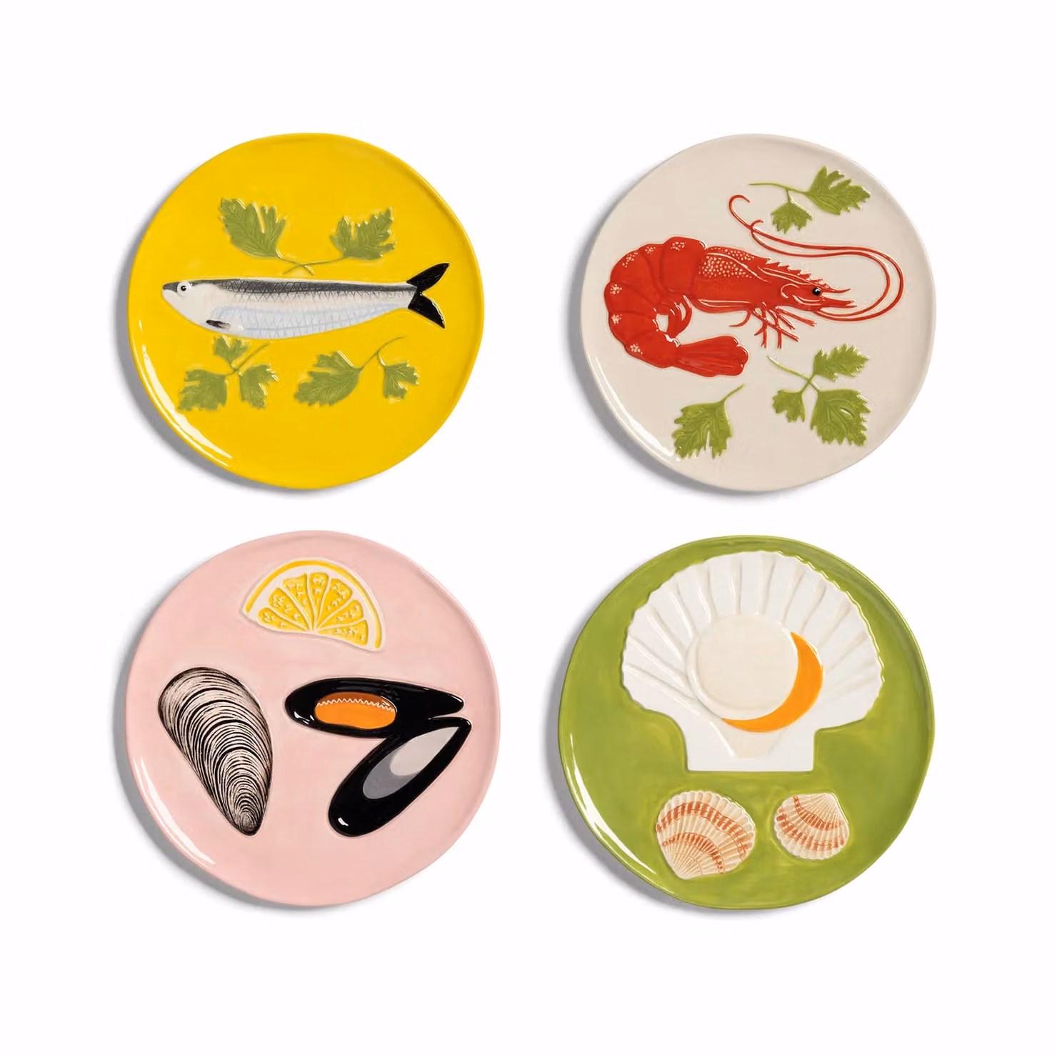 &Klevering De la Mer Extra Small Ceramic Dessert Plate Set of 4, Multicolour