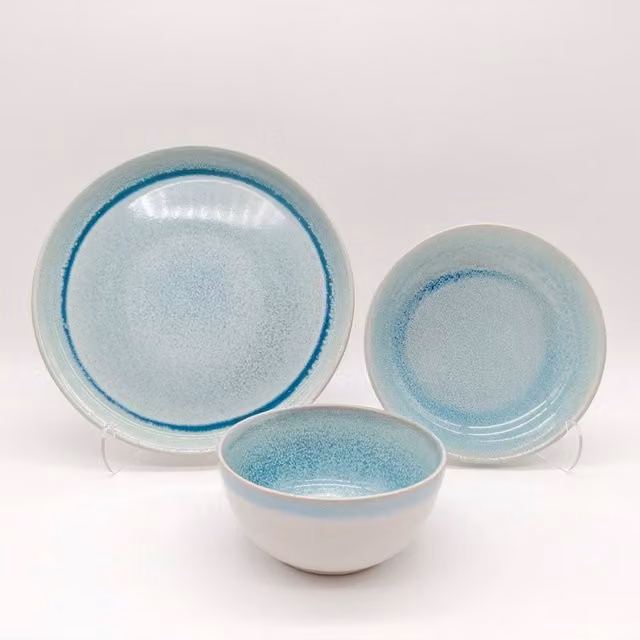 Glim & Glam Turquoise Reactive Blue Glaze Stoneware Dinner Set for 18 Adults