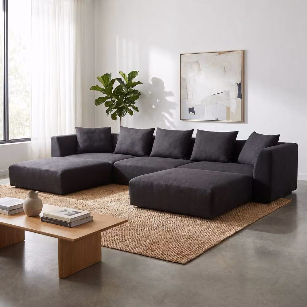 Abakus Direct Tokyo U-Shape Modular Sofa in Black Basket Weave Fabric with Deep Seats – 3