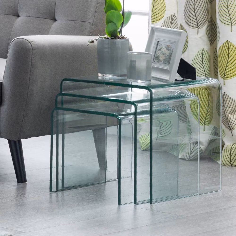 Cheshire Caledon Modern Nest Of Tables with Rounded Transparent Bent Glass Tops in Clear – 2