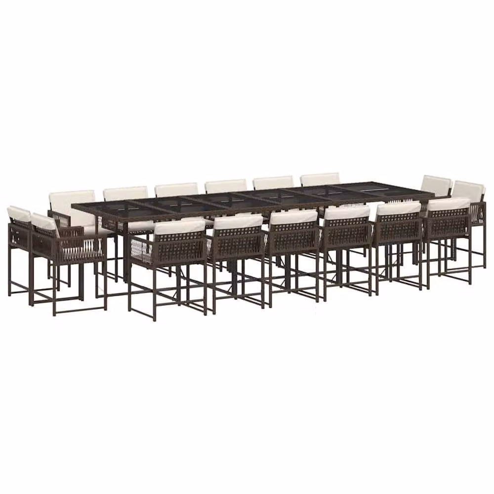 Berkfield Home 17 Piece Brown Poly Rattan Garden Dining Set with Cushions and Glass Tabletop – 2