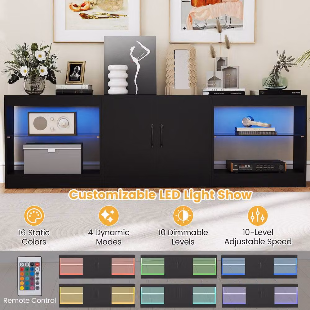 Gymax 3-Piece Modular 3-in-1 Entertainment Center and TV Stand for up to 85 inch TVs in Black – 3
