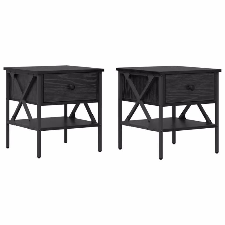 Berkfield Home Set of 2 Black Oak Bedside Tables, W/D/H: 40 x 42 x 45 cm
