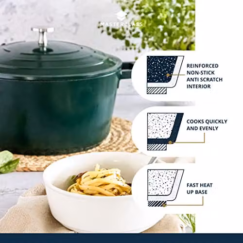 MasterClass Cast Aluminium Casserole Dish with Lid, Green, Diameter: 24 cm – 3
