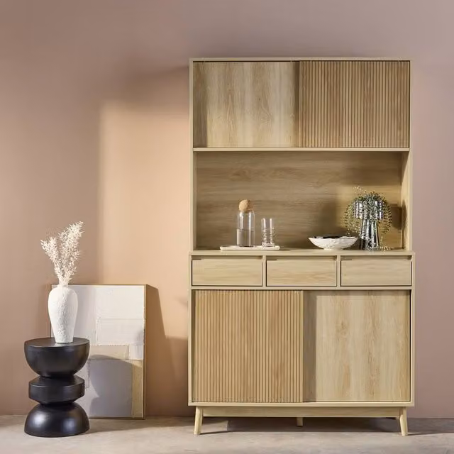 Sweekeec Scandinavian Style Wooden Buffet with 3 Drawers in Light Brown, W/D/H: 110 x 40 x 185 cm