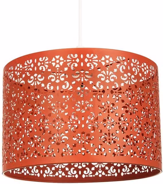 Happy Homewares Moroccan Metal Pendant Lamp Shade in Orange and Red with Floral Decoration, Diameter: 30.48 cm – 1