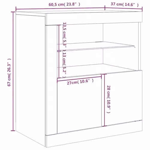 vidaXL Modern Sideboard with Integrated LED Lights in Sonoma Oak, W: 60.5 cm, D: 37 cm, H: 67 cm – 2