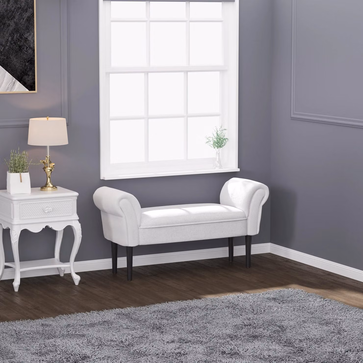 HOMCOM Modern Padded Bed End Bench with Wooden Legs in Light Grey – 2