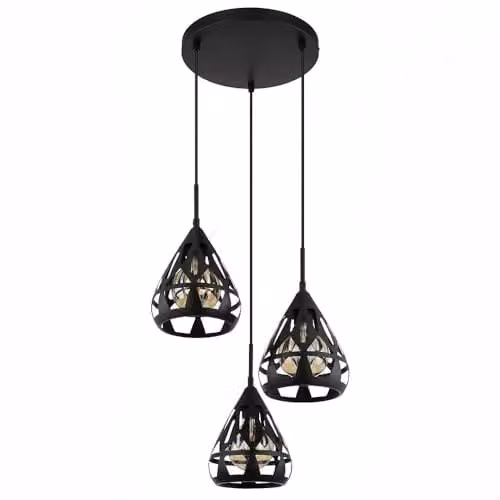Globo Lighting Modern Black Round Metal Pendant Light with 3 E27 Bulbs, W/D/H: 41 x 41 x 120 cm