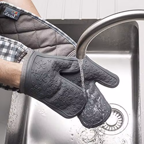 Zeal Steam Stop Waterproof Silicone Double Oven Gloves in Grey – 4