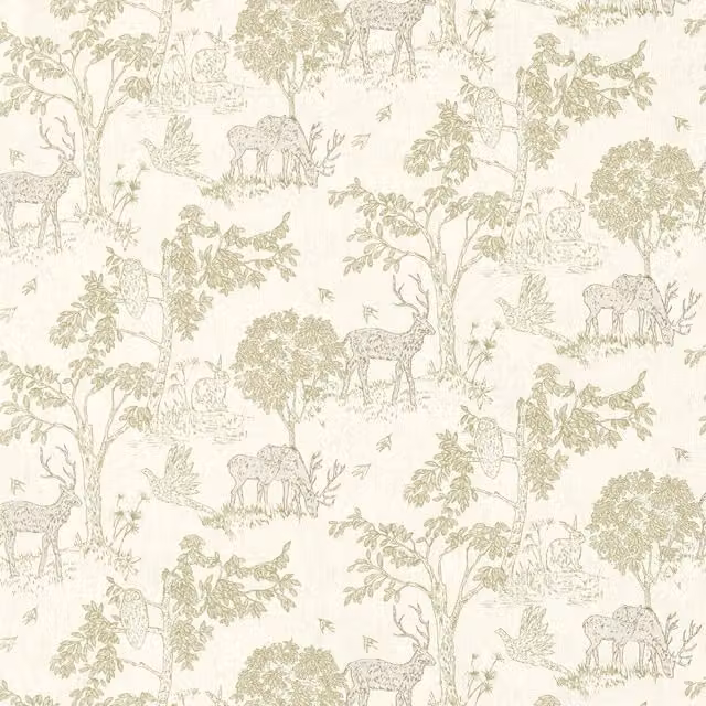 Clarke & Clarke Rivington Floral Fabric in Green and Beige with Linen and Cotton Blend