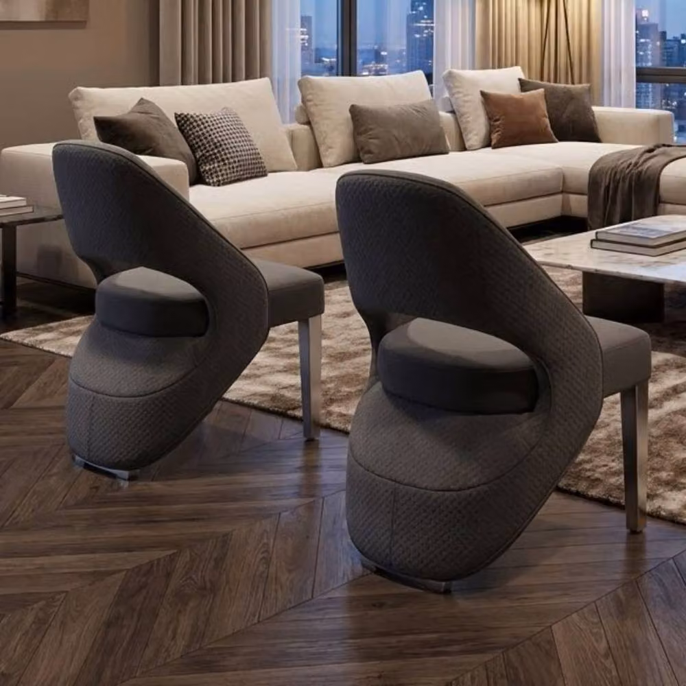HOME LUXE INTERIOR Set of 2 Santorini Dining Chairs in Grey and Silver Shimmer Fabric – 5