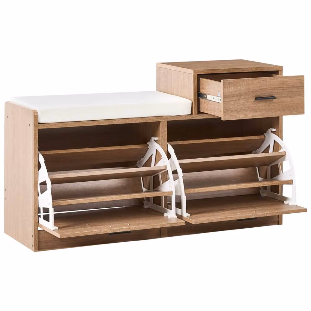 Wyld and Coco Shoe Storage Cabinet with Padded Seat in Brown – 4