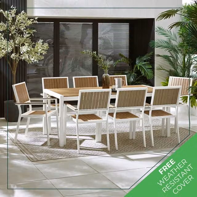 Furniturebox Dubai 8 Seater Outdoor Dining Set in White Metal and Composite