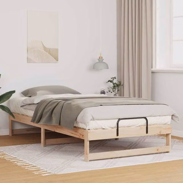 Berkfield Home Modern Solid Pine Wood Bed Frame, Brown, W/D/H: 100 x 200 cm – 1
