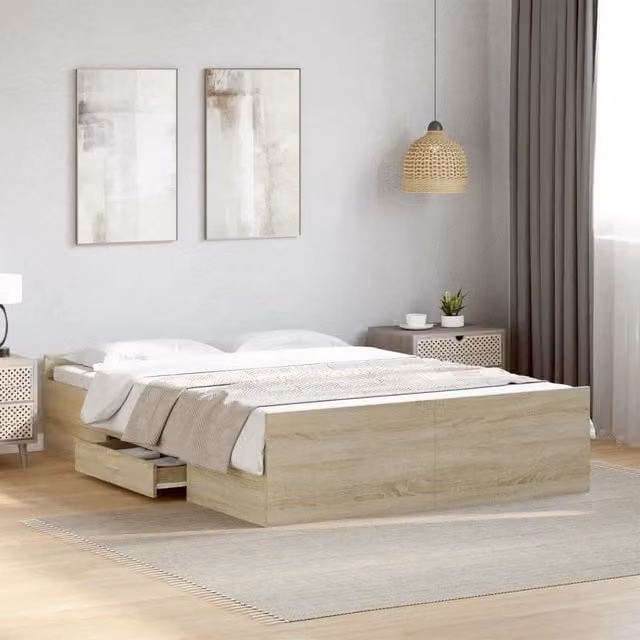 Berkfield Home Small Double Bed Frame with Drawers in Sonoma Oak Brown, W/D/H: 120 x 190 cm