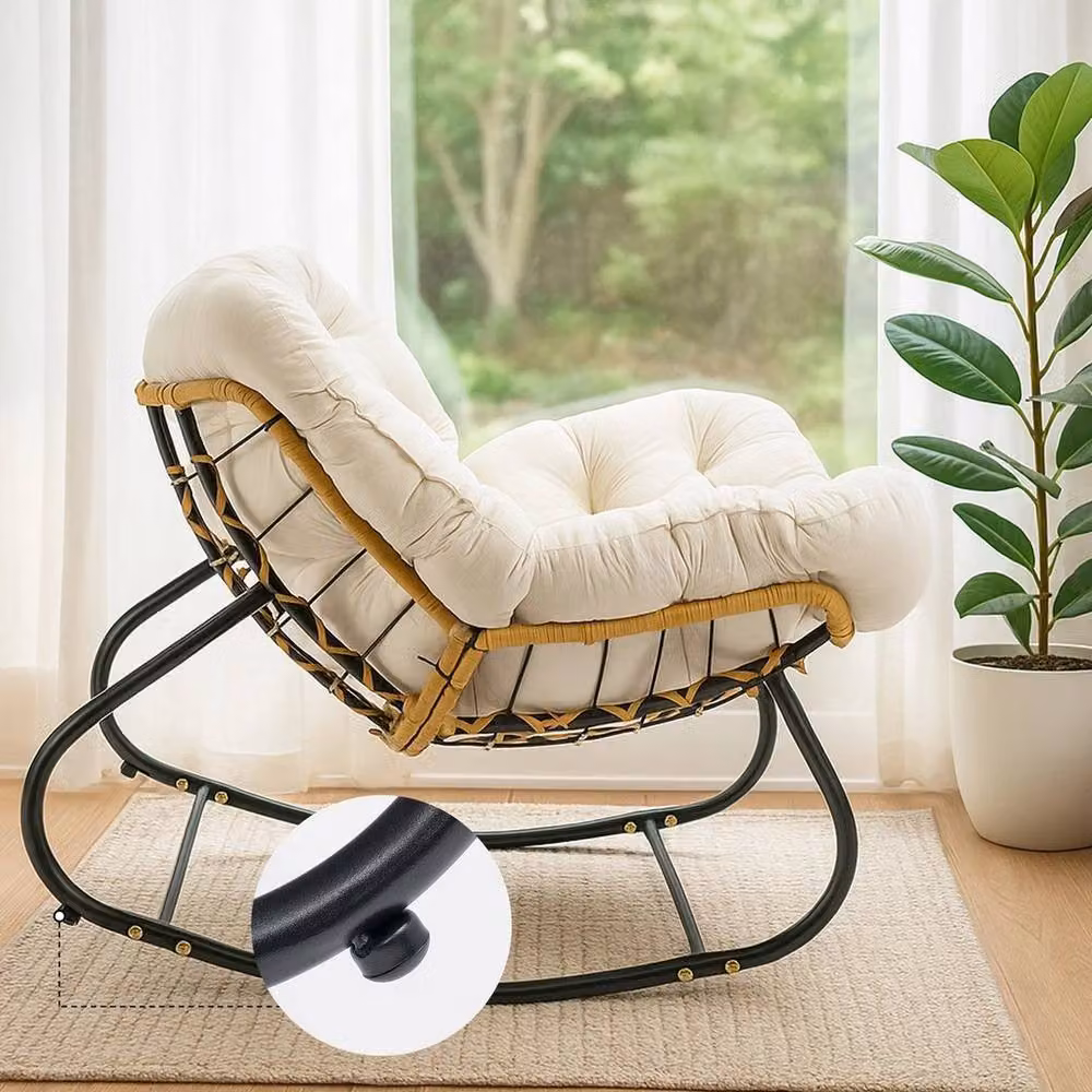 KORVIXA White Rattan Wicker Egg Chair with Cushioned Seat, W/D: 100 x 100 cm – 3