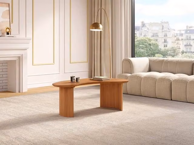 TAMENIA Mango Wood Coffee Table by Maison Céphy in Light Oak and Beige – 1
