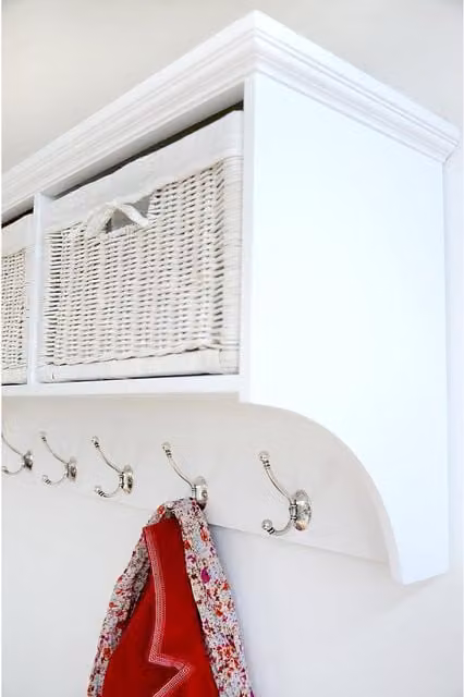 Tetbury Wall Mounted Coat Rack with 3 White Baskets, White, W/D/H: 113 x 28 x 43 cm