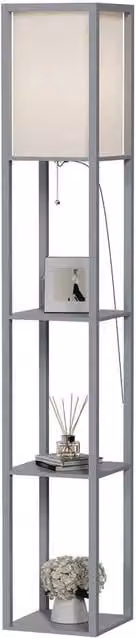 Kelvenix Grey Wood Floor Lamp with 3-Tier Storage, H: 160 cm