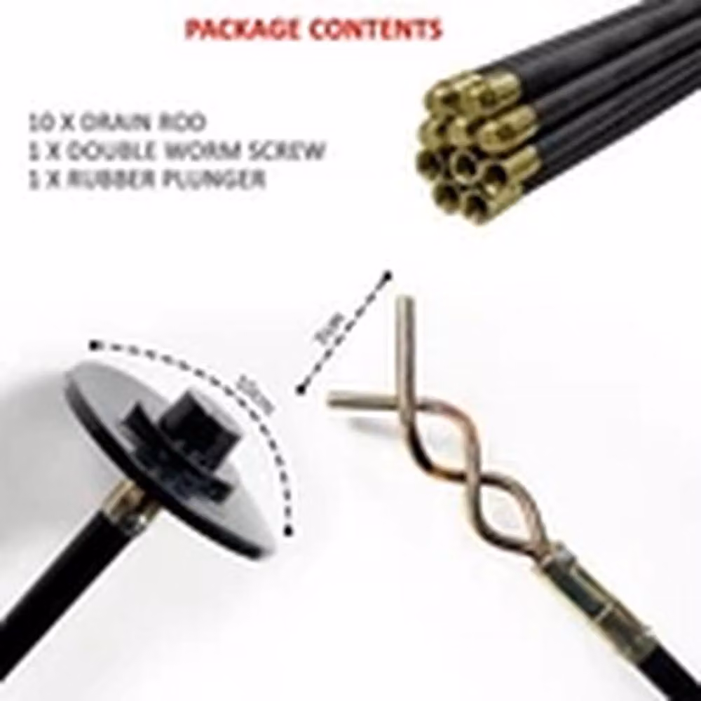 EONLION 12-Piece 9m Drain Rod Set with Worm Screw Plunger in Black – 2