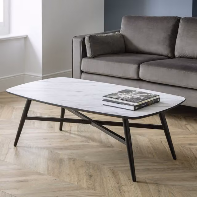 Julian Bowen Caruso Rectangular Marble Effect Coffee Table in White and Black – 1